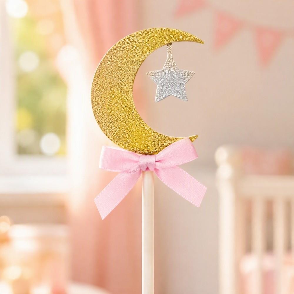 30pcs 5cm Decor Part Cake Picks Glitter Cardstock Paper Moon Star Cake Decor Party Food Decoration