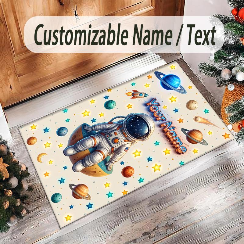 Cosmic Theme Crystal Velvet Floor Rug Personalized Custom Name Text Warm Carpet Home Decoration