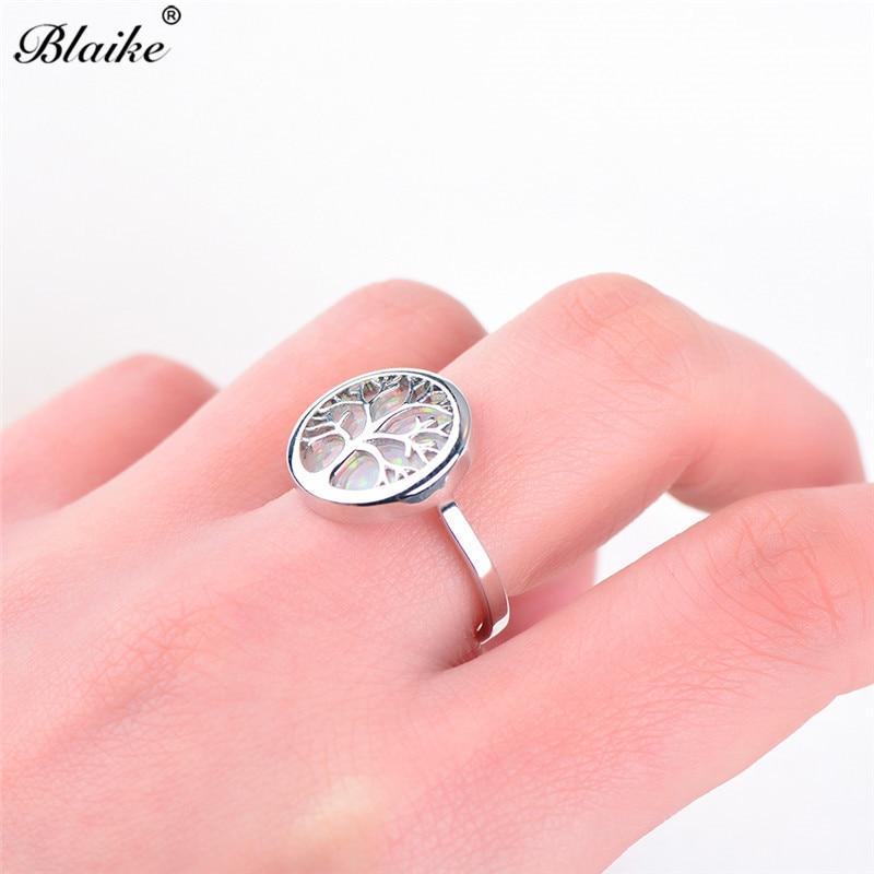 Кольца Blaike Vivid Life Tree с белым/голубым огненным опалом для женщин и мужчин, кольцо из стерлингового серебра 925 пробы, ювелирные украшения, радужный камень, подарки