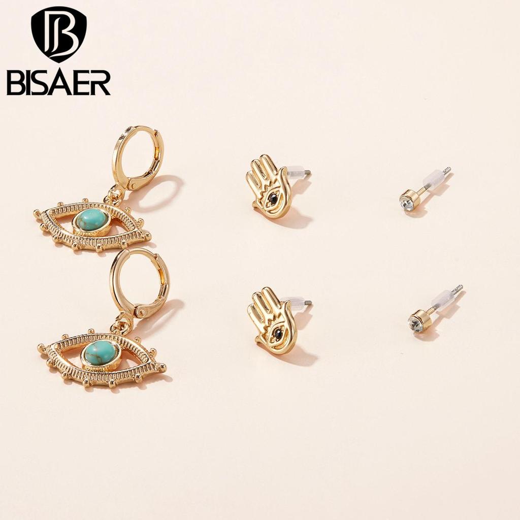 Bisaer Exquisite Devil's Eyes & Lucky Palm 3 Pair of Earrings Set for Ladyies High Jewelry