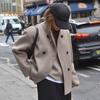 Осень-зима Женская куртка однобортная двубортная утолщенная кардиган свободная с длинными рукавами воротник стойка нагрудные карманы верхняя одежда пальто