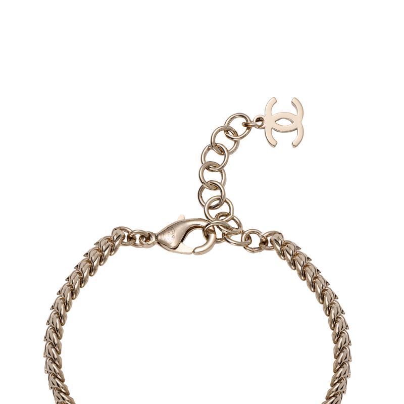 Chanel [Новинки Весна-Лето 23] CHANEL23S Браслет Цепочка с Двойным C Полностью Усыпанный Алмазами Сердце Женский Шампанское Золото