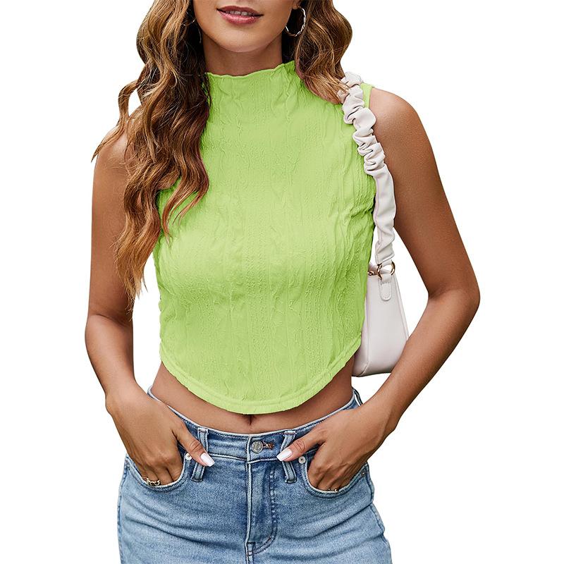 Женский летний жилет без рукавов с высоким воротником, однотонный, нерегулярный, с обнаженной талией, топ
