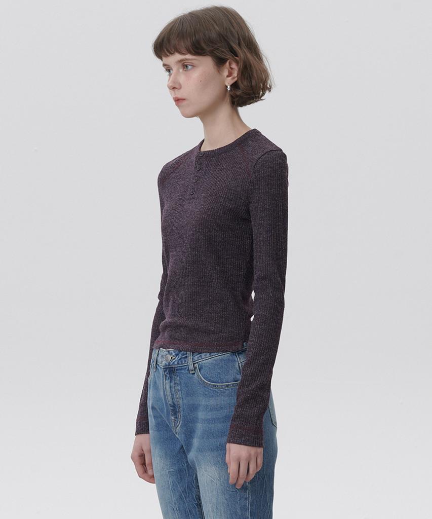 PLAC WOMEN Henley Neck Long Sleeve T-Shirt Purple