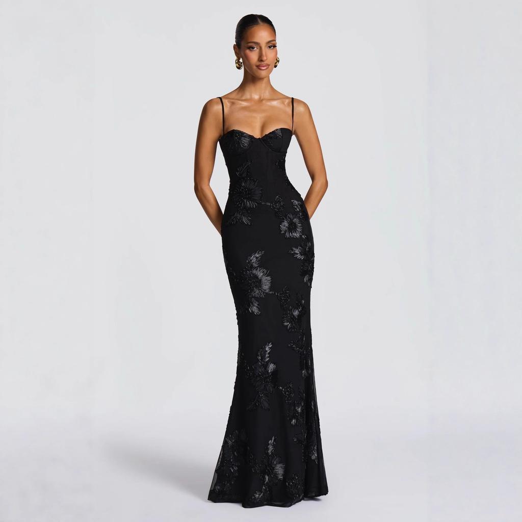 Женское strapless вышитое цветочное облегающее длинное платье Желтое вечернее платье