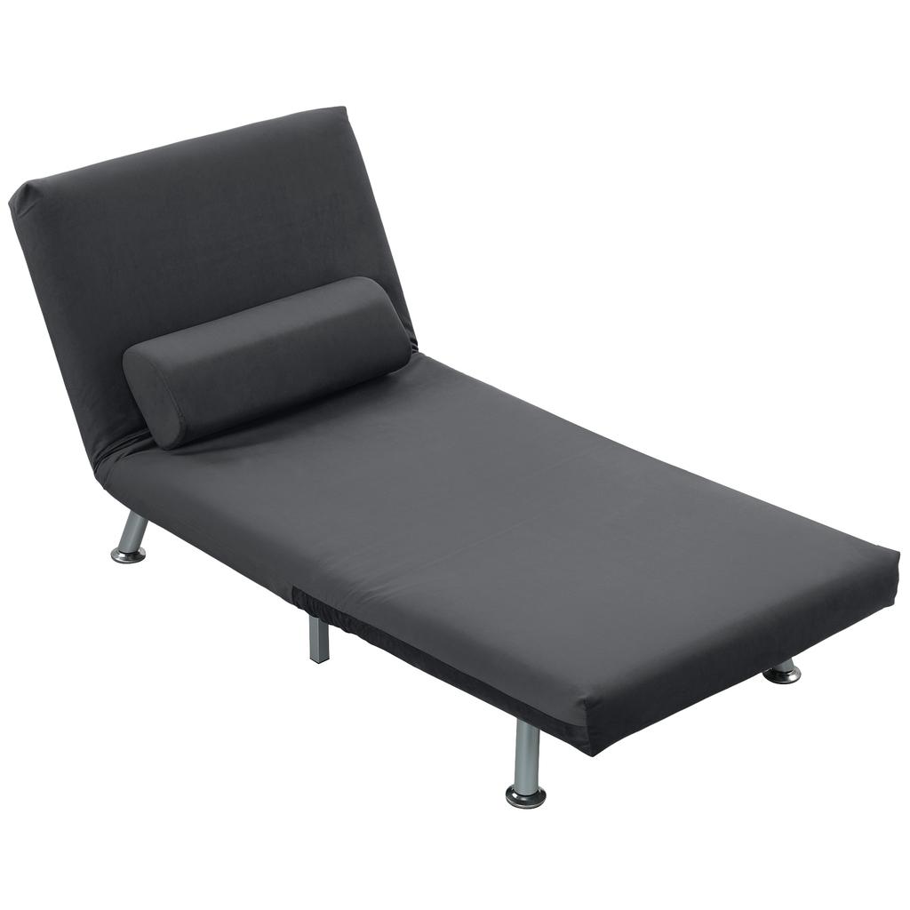 Folding Chair With Bed Function Foldable Recliner In Velvet Fabric Adjustable Backrest 75 X 70 X 75 Cm Dark Gray