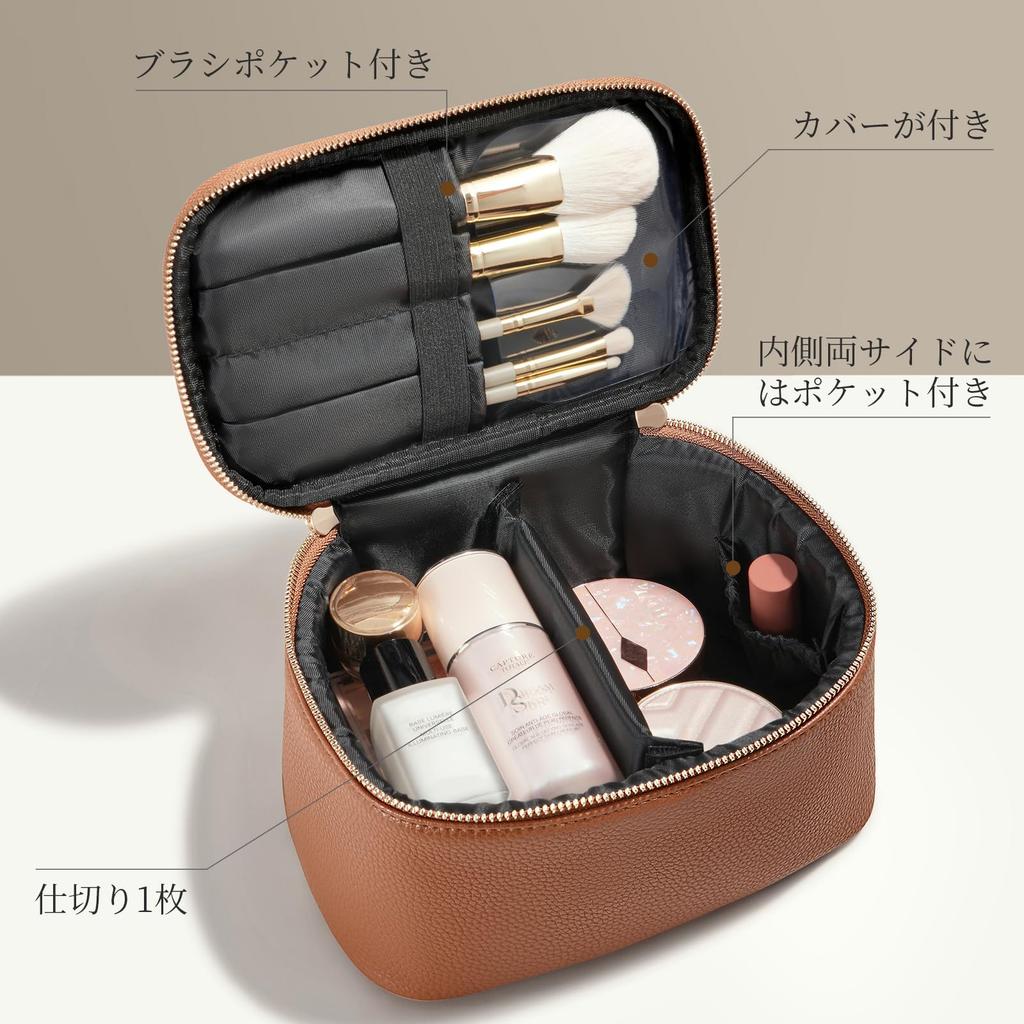 Rownyeon Makeup Large Cosmetic Pouch with Brush Vanity Cushion Travel Brown Pouch, Capacity, Pocket, Pouch, Pouch, Pouch, Waterproof, Lightweight,