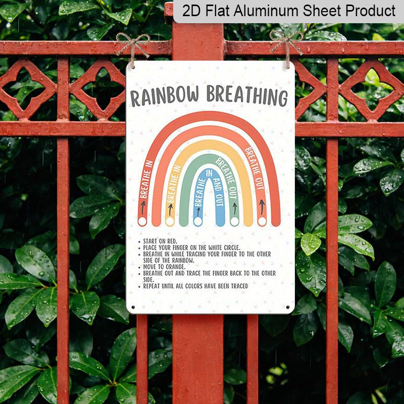 2D Flat Rainbow Breathing Calming Anxiety Relief Guide Metal Sign - 8.0x12.0inch Aluminum Wall Art, Classroom Therapist Office Mindfulness Decor
