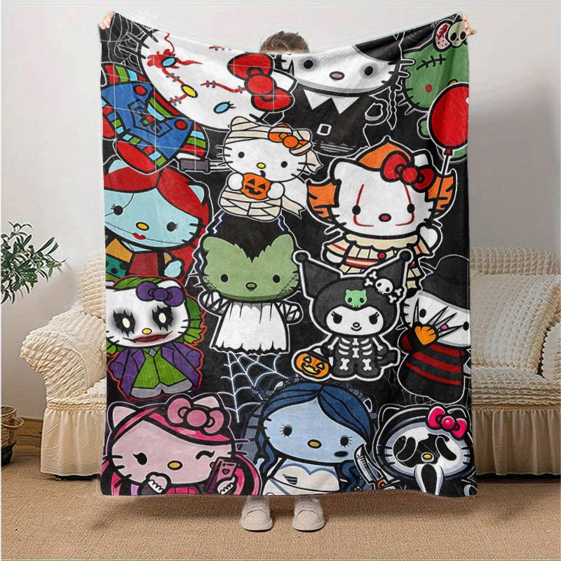 1pc Halloween Collection Hello Kitty Blanket, Seasonal Home Decorative Throw for Room, Living Room, Travel, Camping, Car Blankets, Beach, Office Naps,