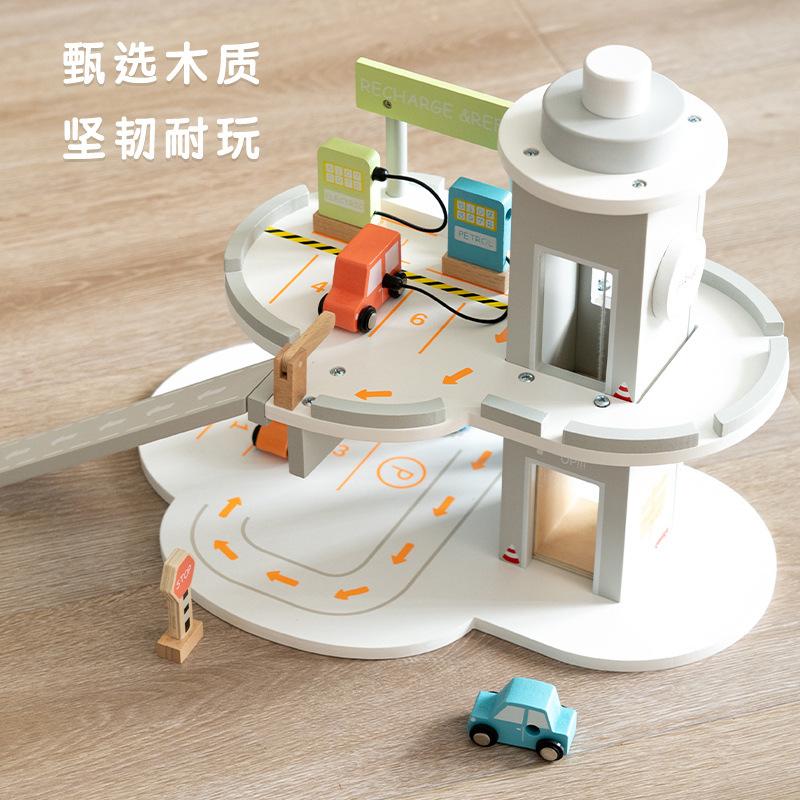 Деревянная игрушка-симулятор парковки, вращающаяся игрушка-головоломка для сцены автозаправочной станции