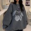 Yuansu Street Winter Sweatshirt Women's Rabbit Pattern Warm Loose Pullover Fashion Casual Hip Hop Hoodie