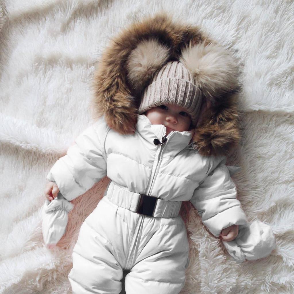 Зимний комбинезон для маленьких мальчиков и девочек, комбинезон с капюшоном, теплое плотное пальто, наряд