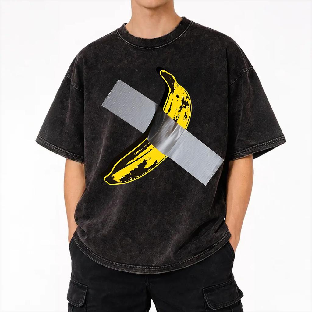 Banana Duct Tape Washed T Shirt Streetwear Hip Hop Novelty T-Shirt Tees Men Women Short Sleeve High Street