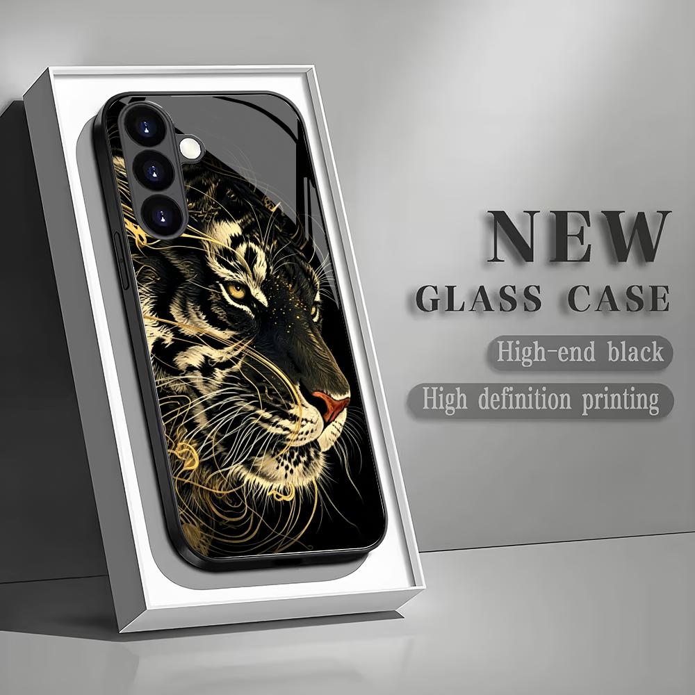 Чехол из закаленного стекла «Золотой тигр» для телефона, подходит для Samsung Galaxy S26 S25 S24 S23 S22 S20 FE/Ultra/Plus, противоударная задняя крышка