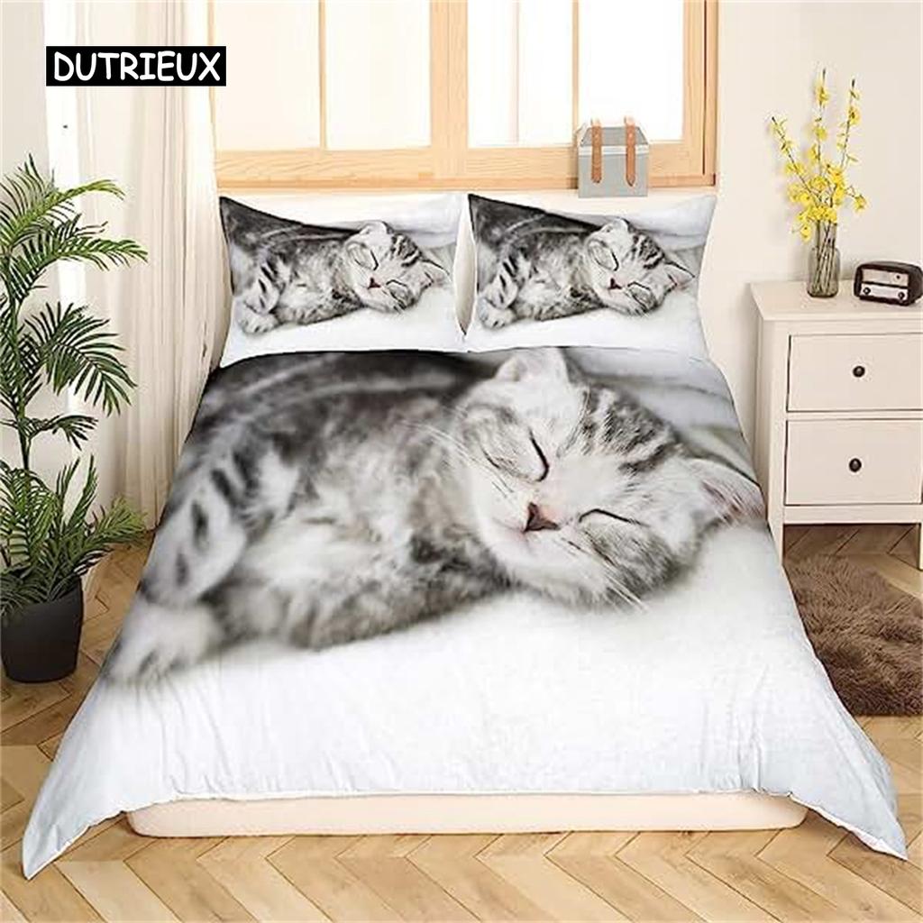 Пододеяльник с изображением кота, милый котенок, одеяло для детей, мальчиков, девочек, подростков, покрывало с 3D-животными, подарки для любителей кошек