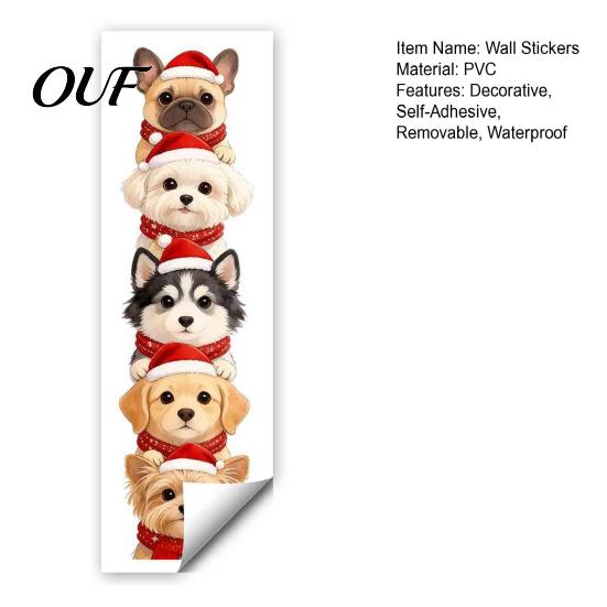 Holiday Door Decorations Christmas Puppy Wall Stickers, Removable Self-adhesive Dog Decals for Walls Doors, PVC Stacked Puppies Party Supplies