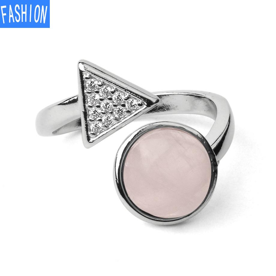 Natural Stone Round Crystal Triangle Adjustable Ring Gift for Women