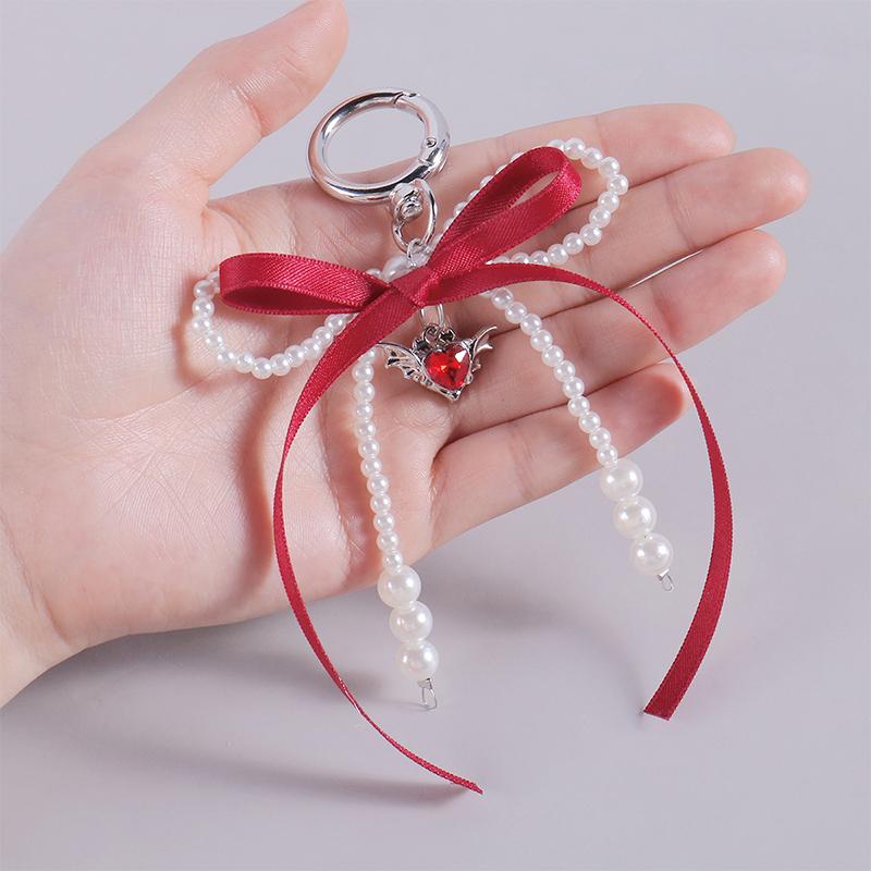 Брелок-бантик из искусственного жемчуга, брелок с бисером и лентой, подвесные аксессуары в корейском стиле, подвеска для сумки Y2K, декоративные аксессуары