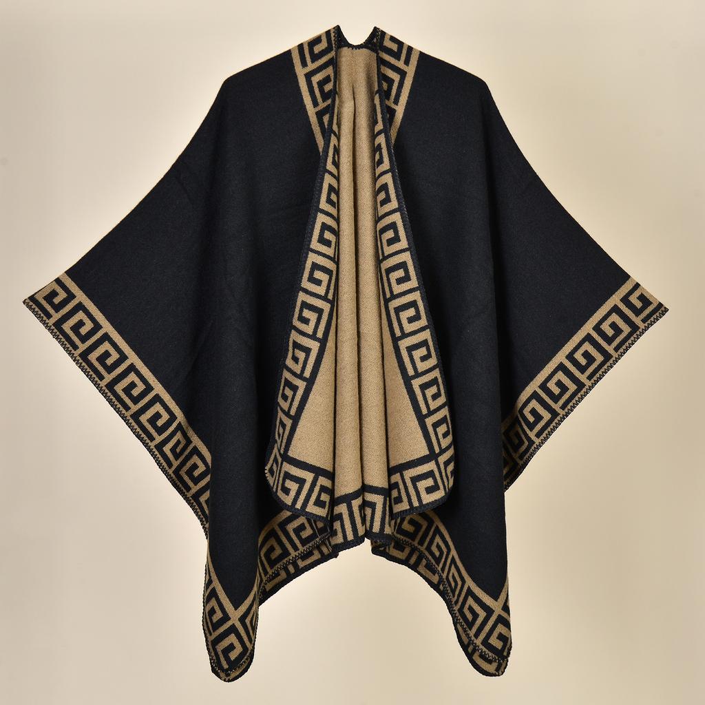Shawl Imitation Cashmere Knitted Scarf Split Fork Oil Painting Cape Cloak Outside