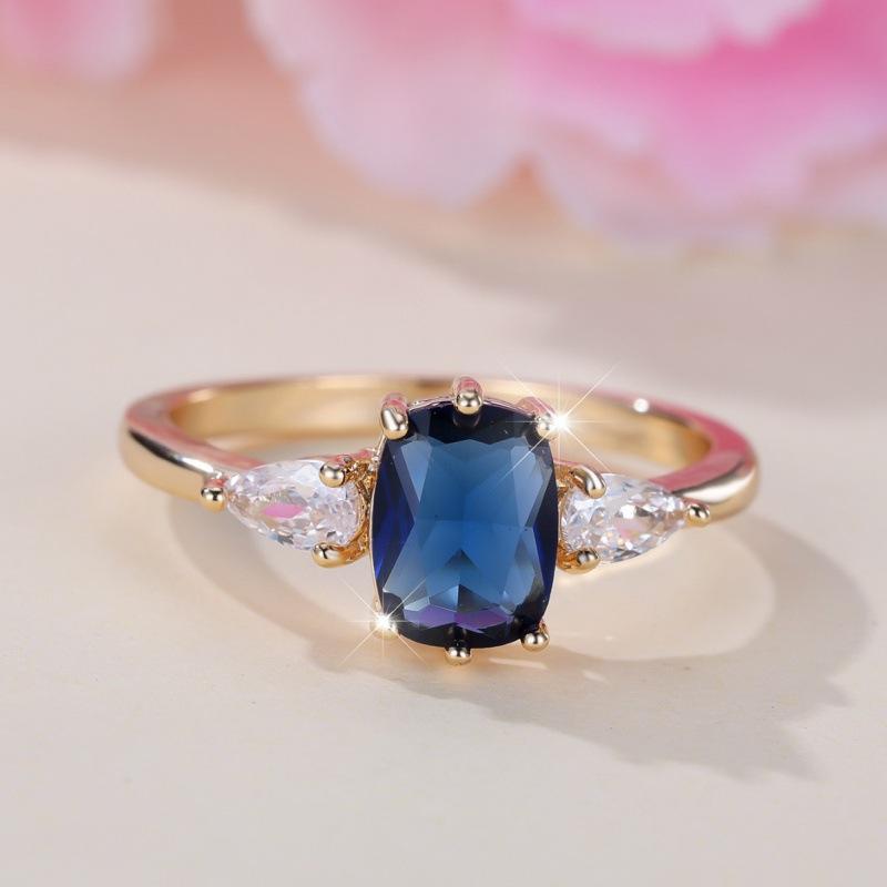 Wish European and American six-claw inlaid sapphire ring simple light luxury ring