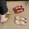 Light Mouth Red Single Shoes Female Spring and Autumn New French Retro Gentle Fairy Suede Mary Jane Shoes Flat Beanie Shoes
