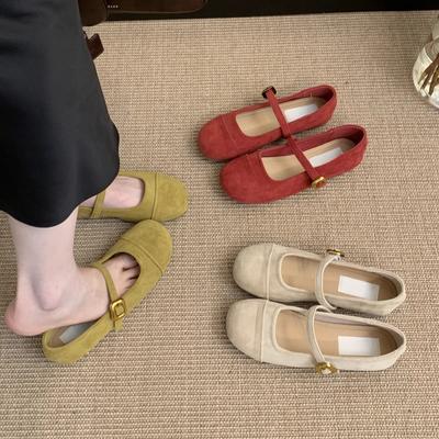 Туфли женские легкие красные однотонные весенне-осенние, новые французские ретро нежные замшевые туфли Мэри Джейн на плоской подошве, шапочки