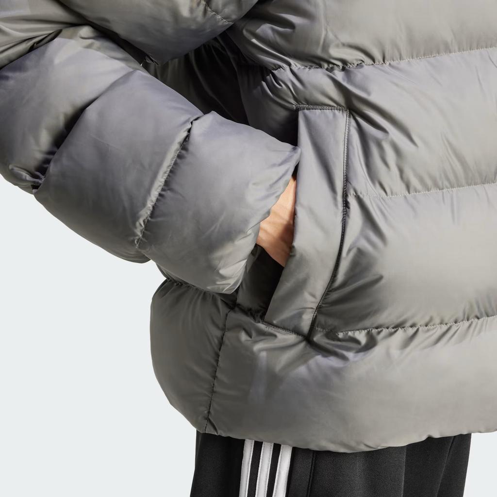adidas Мужская пуховая куртка Originals с капюшоном, однотонная, серая, четыре IY3398