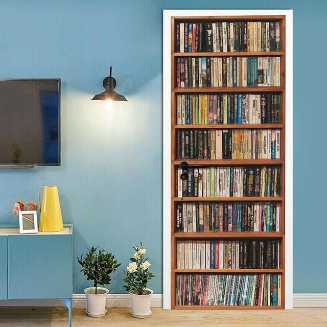 Деревянная книжная полка, дверные наклейки, винтовая лестница, библиотека, ретро литература, художественный декор для книжного магазина, ремонт, ПВХ обои, наклейка