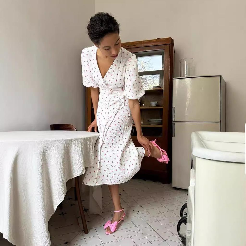 Платье с цветочным принтом с разрезом, длинное платье