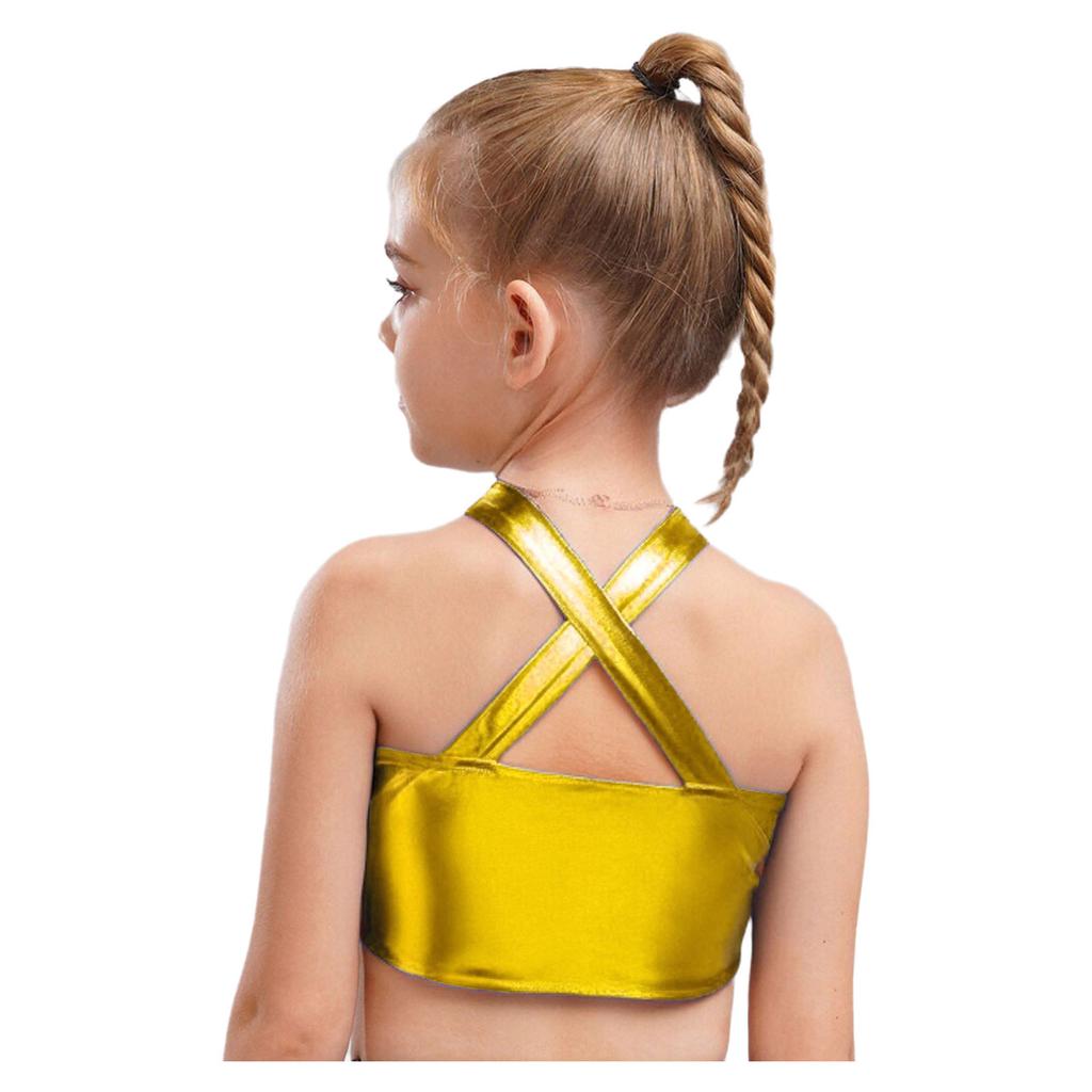 Укороченный топ для латинских танцев для девочек с перекрещивающимися замочными отверстиями, блестящие пайетки, металлическая танцевальная одежда для бальных джазовых выступлений