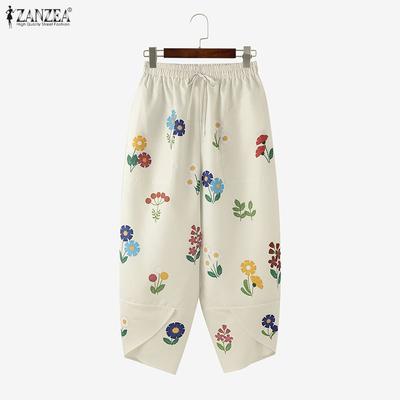 Женские повседневные брюки-капри свободного кроя с эластичной талией и цветочным принтом