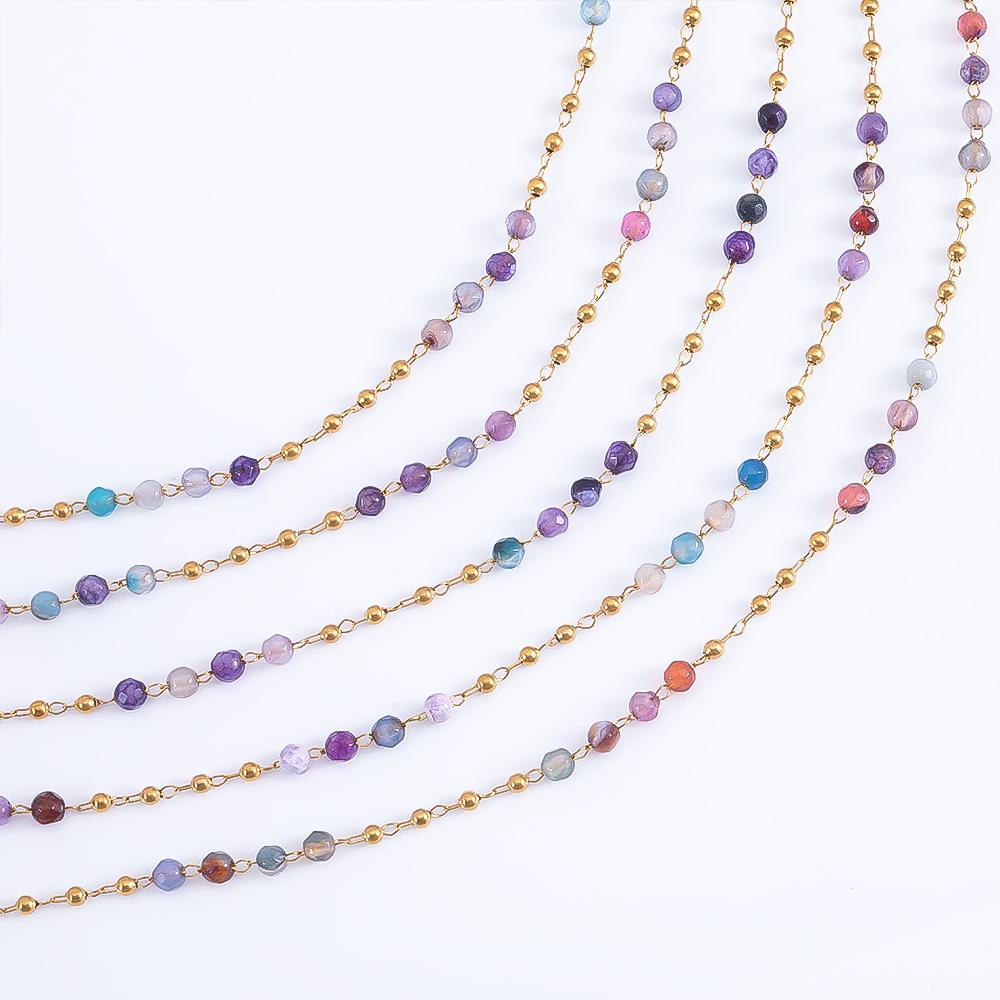1Meter Stainless Steel Crystal Beading Chain Iridescence Transparent Beaded Body Chains for DIY Necklace Bracelet Jewelry Making