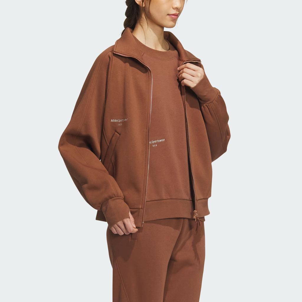 Adidas Маленькая флисовая куртка с логотипом на молнии, женская верхняя одежда, коричневая IX6794