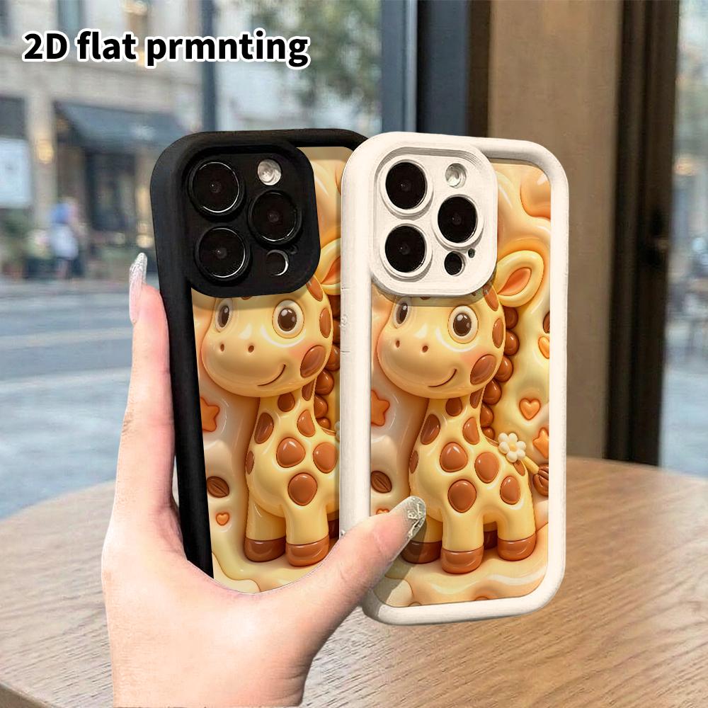 Phone case: 2D flat design suitable for iPhone 18 17 16 15 14 13 Pro protective case, little flower giraffe, perfect Christmas and Halloween holiday g