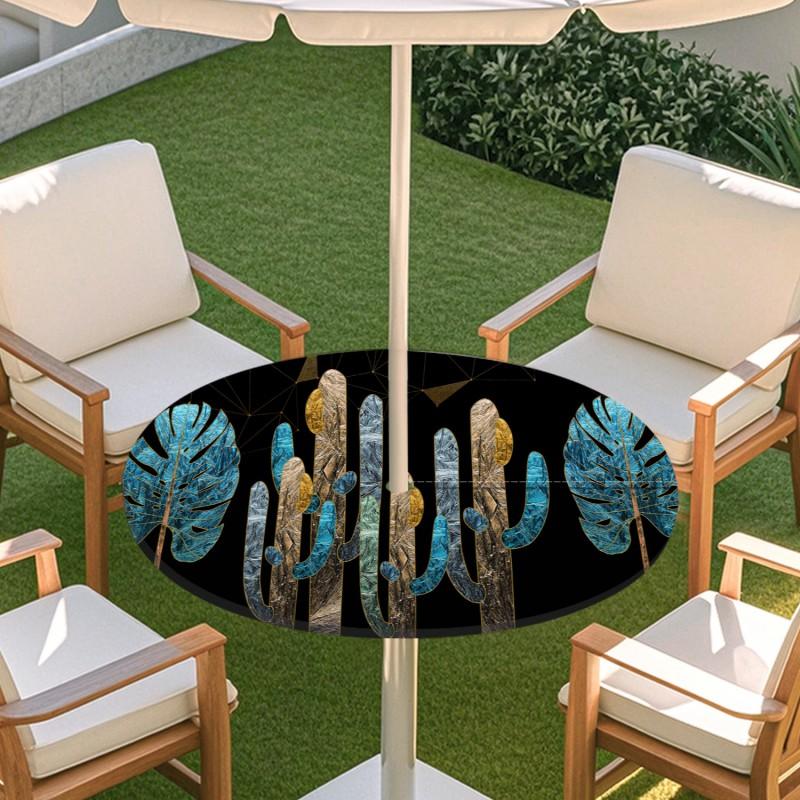 Outdoor Round Table Cover With Umbrella Hole Elastic Edge Waterproof Patio Dining Tablecloth Garden Terrace