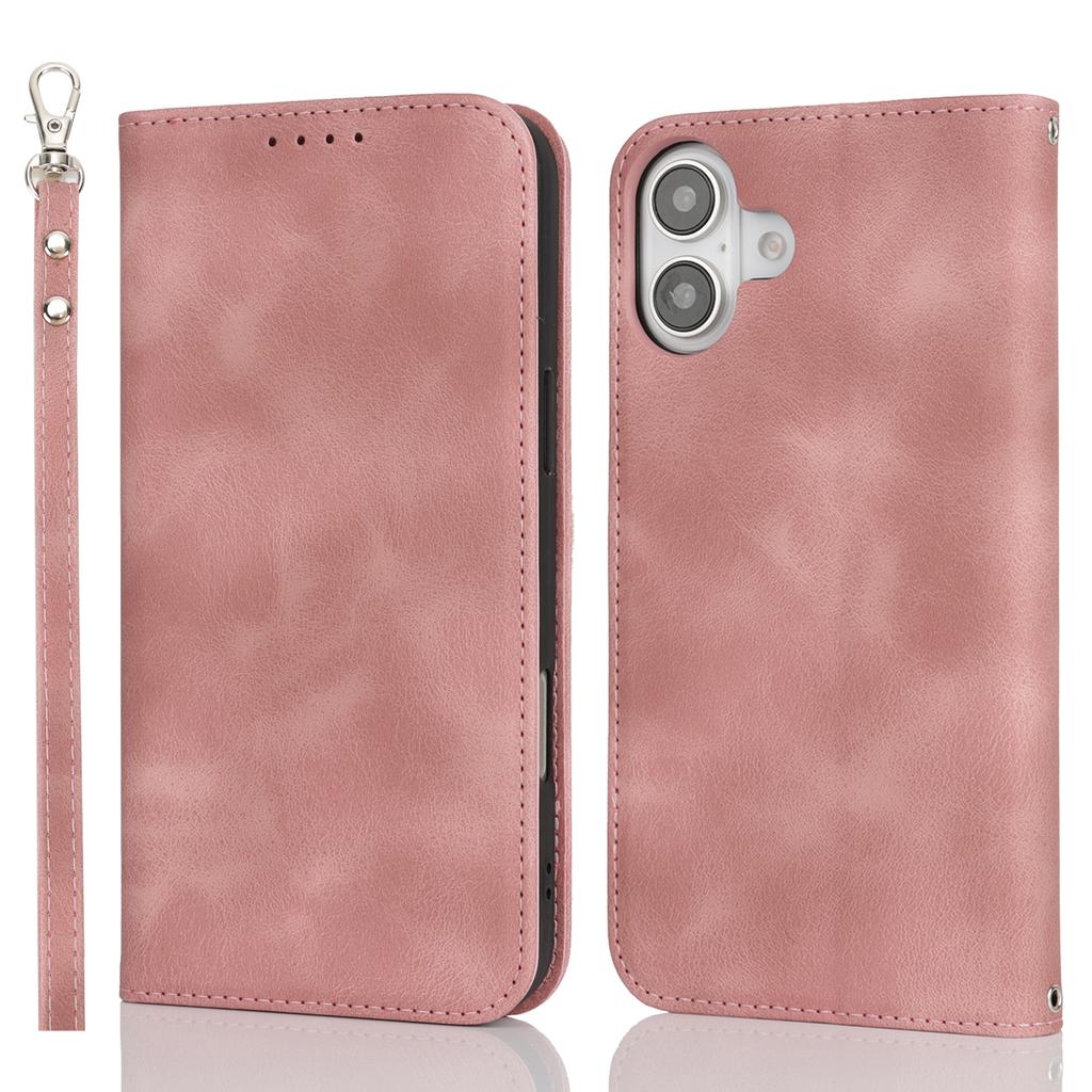 For iPhone 16 Plus Stand Case Magnetic Closure Skin Touch Leather Flip Phone Cover with Wallet
