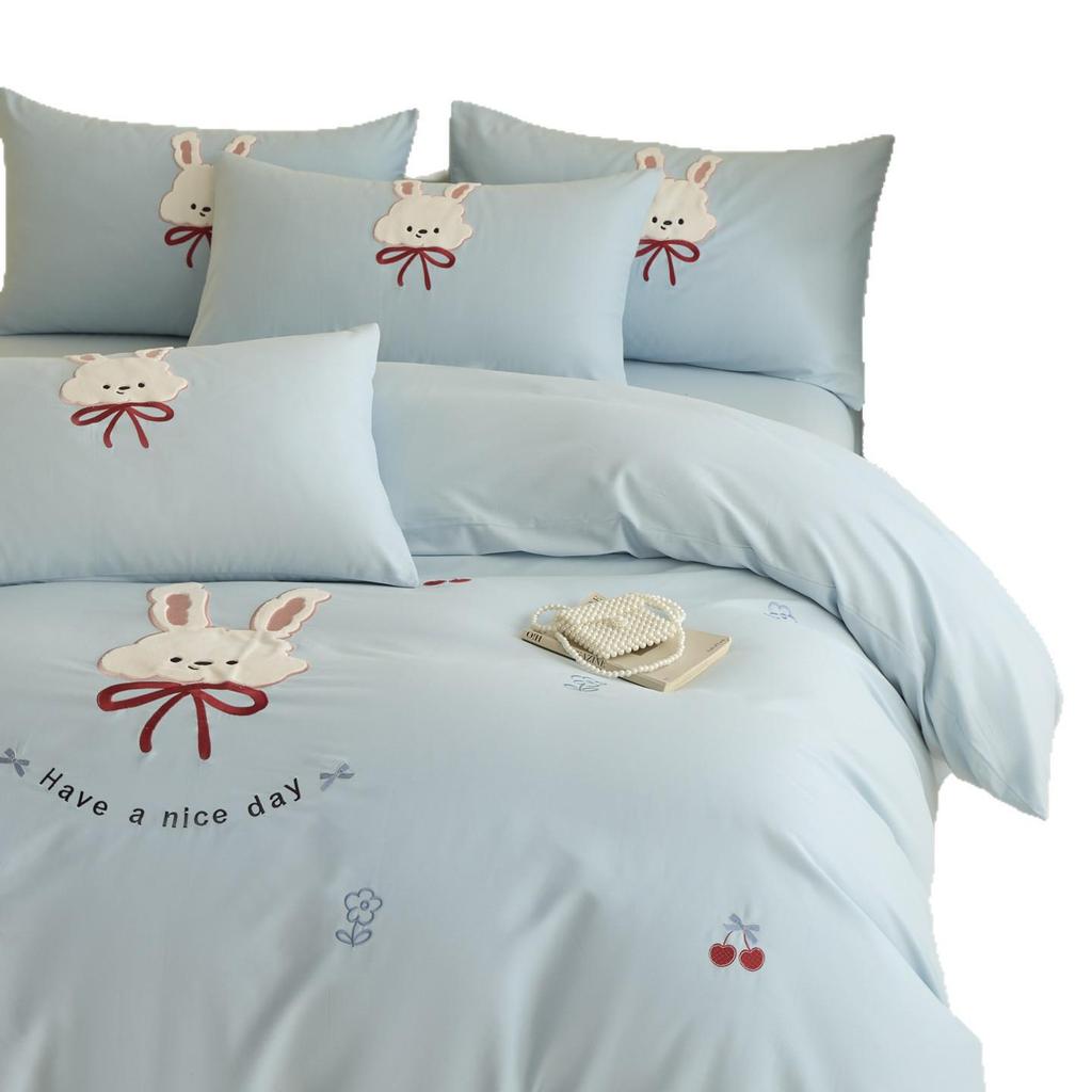 2026 Luxury Pure Cotton Embroidery Bedding Set - Four-Piece Brushed Cotton Duvet Cover & Sheets.