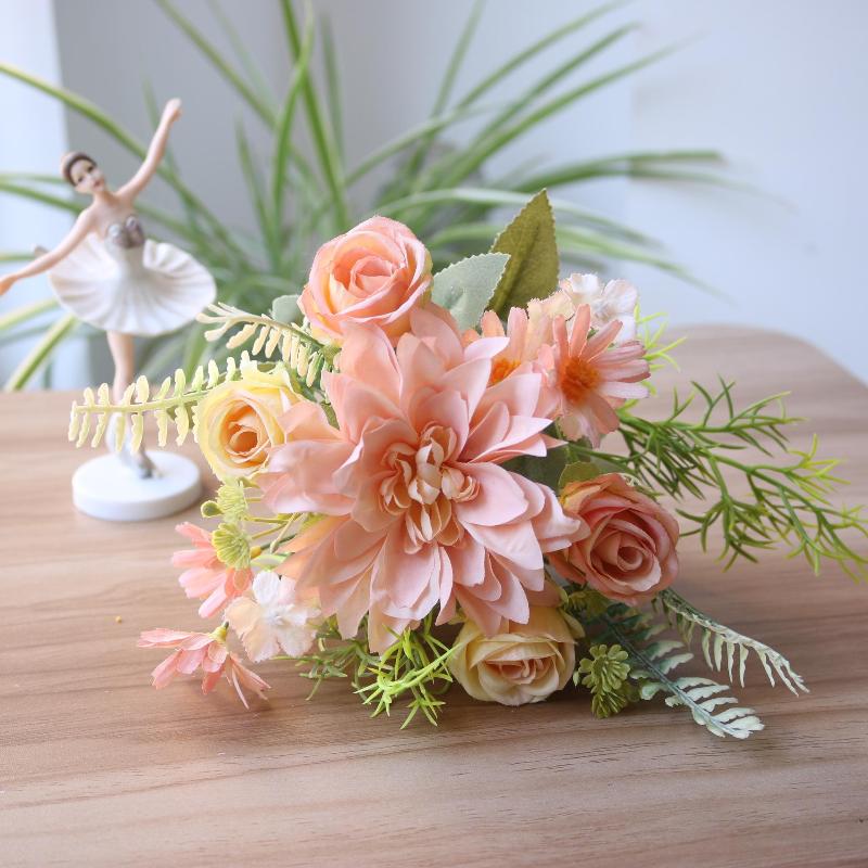 Artificial Fake Flower Bouquet Rose & Hydrangea Silk Flowers for Home Vase Bridal Shower Decor Photo Studio Floral Props