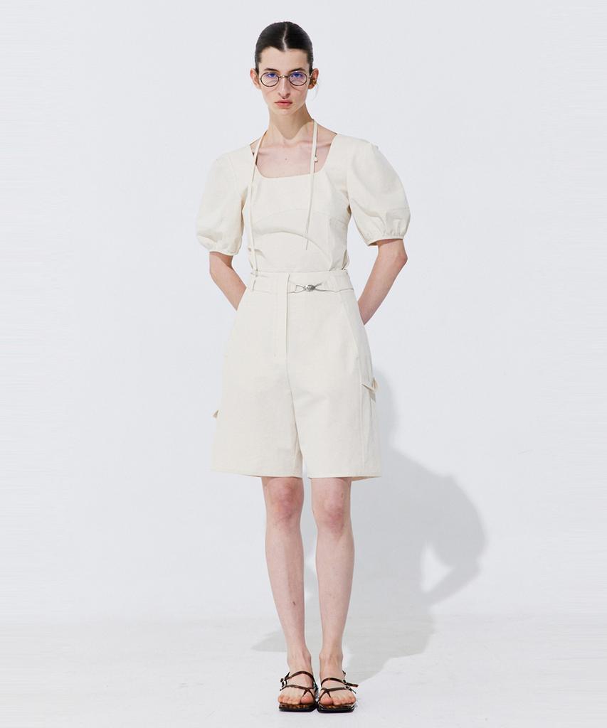 WNDERKAMMER Belted Cotton Bermuda Pants_Cream