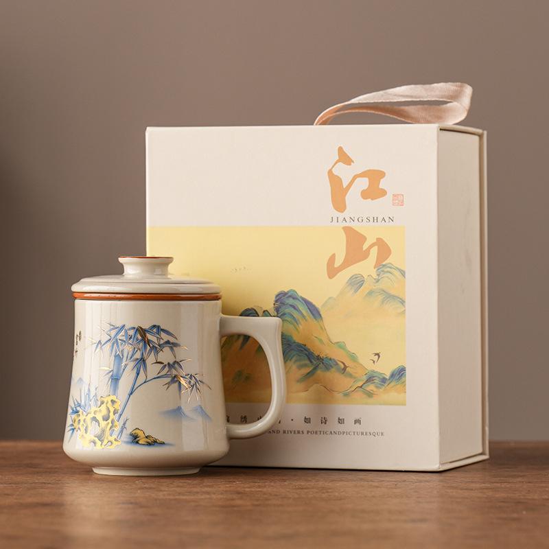 Grass and wood ash ceramic teacup office cup company creative business souvenir gift to customers Mid-Autumn Festival National Day