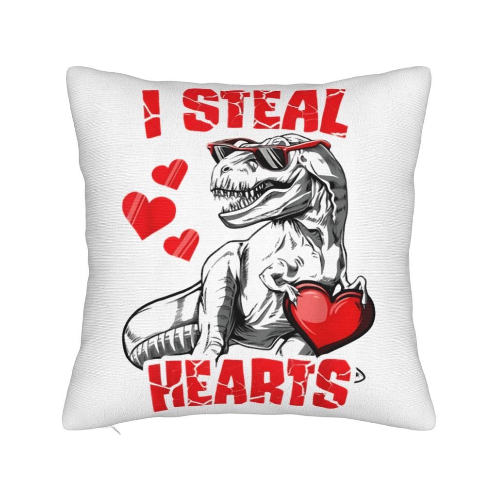 Valentine Day Dinosaur TRex I Steal Hearts Pillow Case Retro Trendy Pillow Cover Soft Pillowcases For Chair Sofa Home Decor