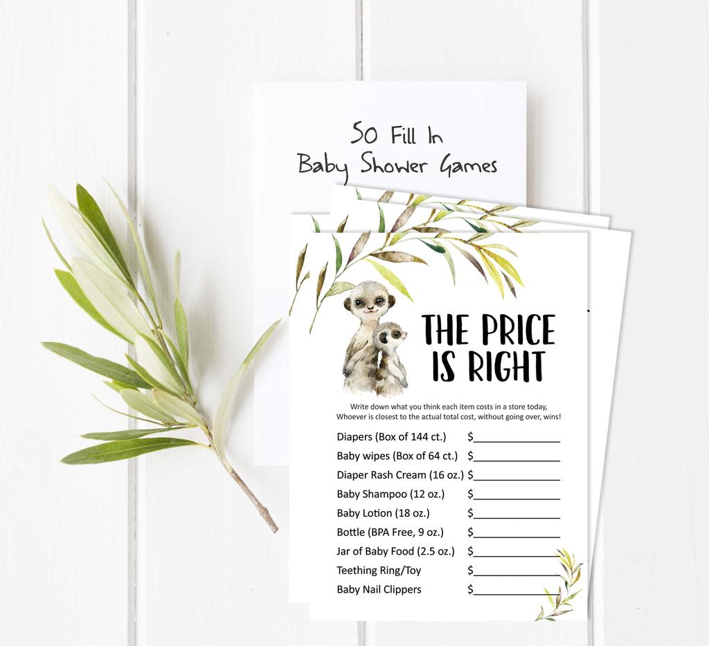 Inkdotpot Игровой набор Baby Shower из 50 игр BabyA AlphabetA ABCA Игра Meerkat Baby Gender Neutral Party