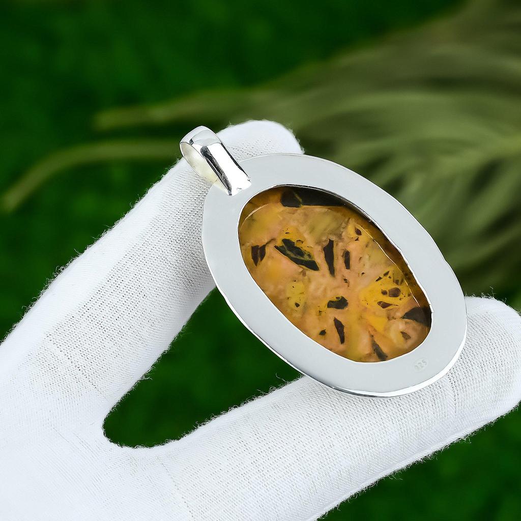 Oval Bauxite Gemstone Daughter Wedding Engagement Elegant New Pendant 925 Silver