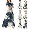 Женское весенне-летнее повседневное модное платье с цветочным принтом и коротким рукавом, V-образный вырез