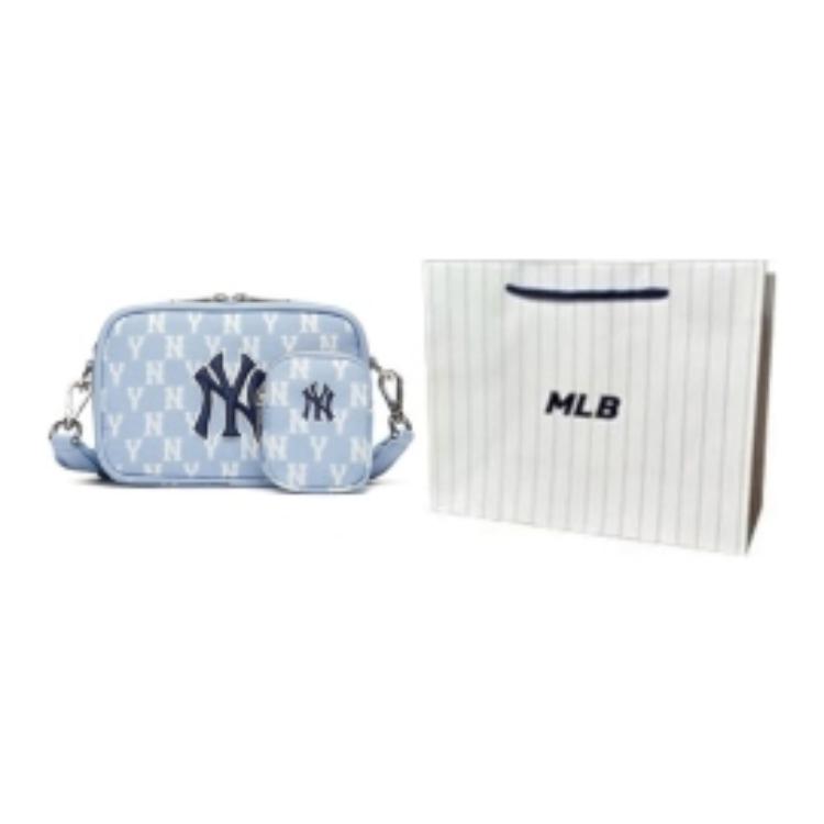 New MLB Monogram Collection Polyester Combo Bag Camera Bag Crossbody Bag Shoulder Bag Unisex Haze Blue White 3ACRS022N-50BLL