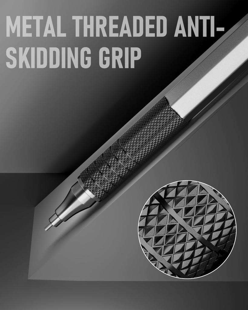 Four Candies and Metal Mechanical Pencil Set with 3 480 HB Lead and for and Drafting 0.5mm, 0.7mm, 0.9mm Case, Pencils, Refills, Eraser, Black,