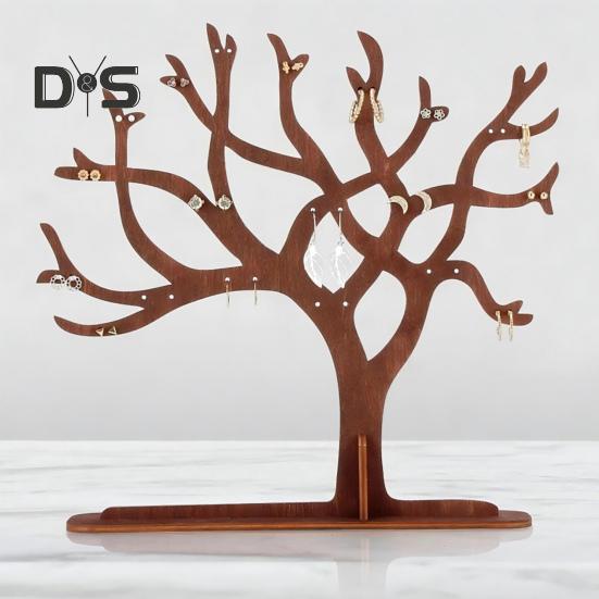 Деревянная подставка для ювелирных изделий, держатель для сережек, простая в установке, многоцелевой органайзер для ожерелий в форме дерева, держатель для браслетов