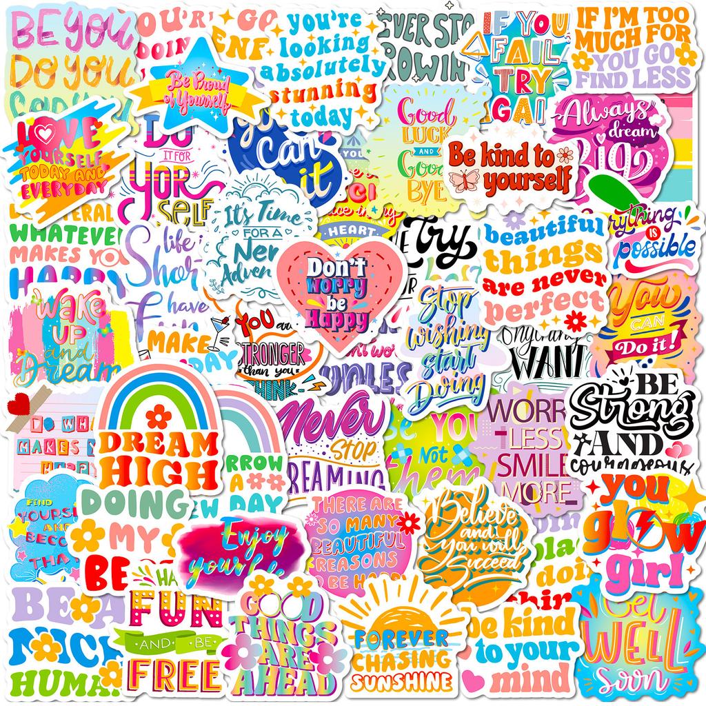 50 Английских Текстовых Граффити Наклеек Мультяшные Цветные Ободряющие Наградные Наклейки Сделай Сам Наклейки для Украшения Багажа