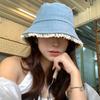 Washed Lace Edge Denim Sunscreen Hat Women's Spring and Summer Travel Versatile Bucket Hat UV Protection Washbasin Hat