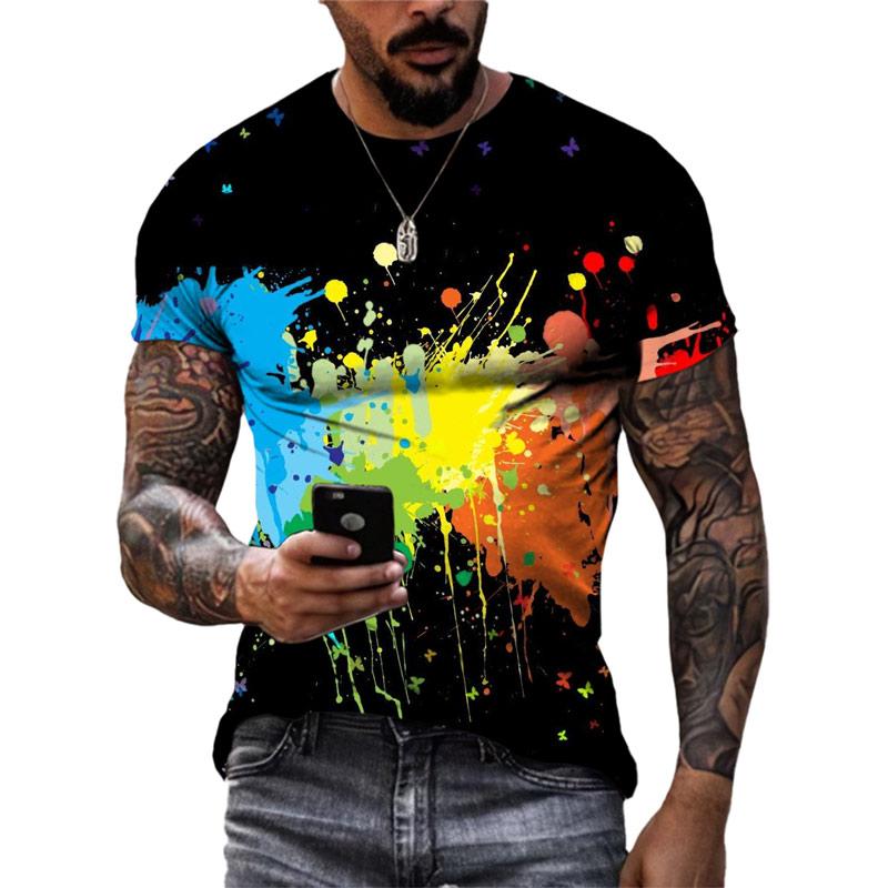 Летняя новая модная мужская футболка с цветным граффити, 3D трендовая индивидуальная футболка в стиле хип-хоп с принтом Харадзюку, футболки с круглым вырезом и короткими рукавами, топы